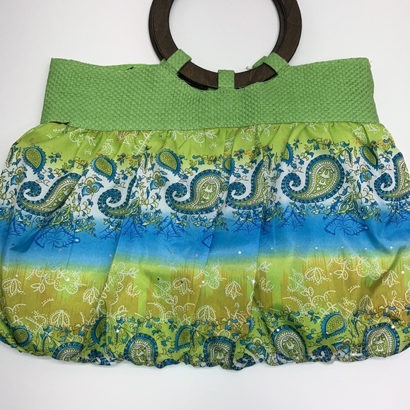 Y2K Paisley bedazzled wood handle bag preowned - Picture 3 of 8